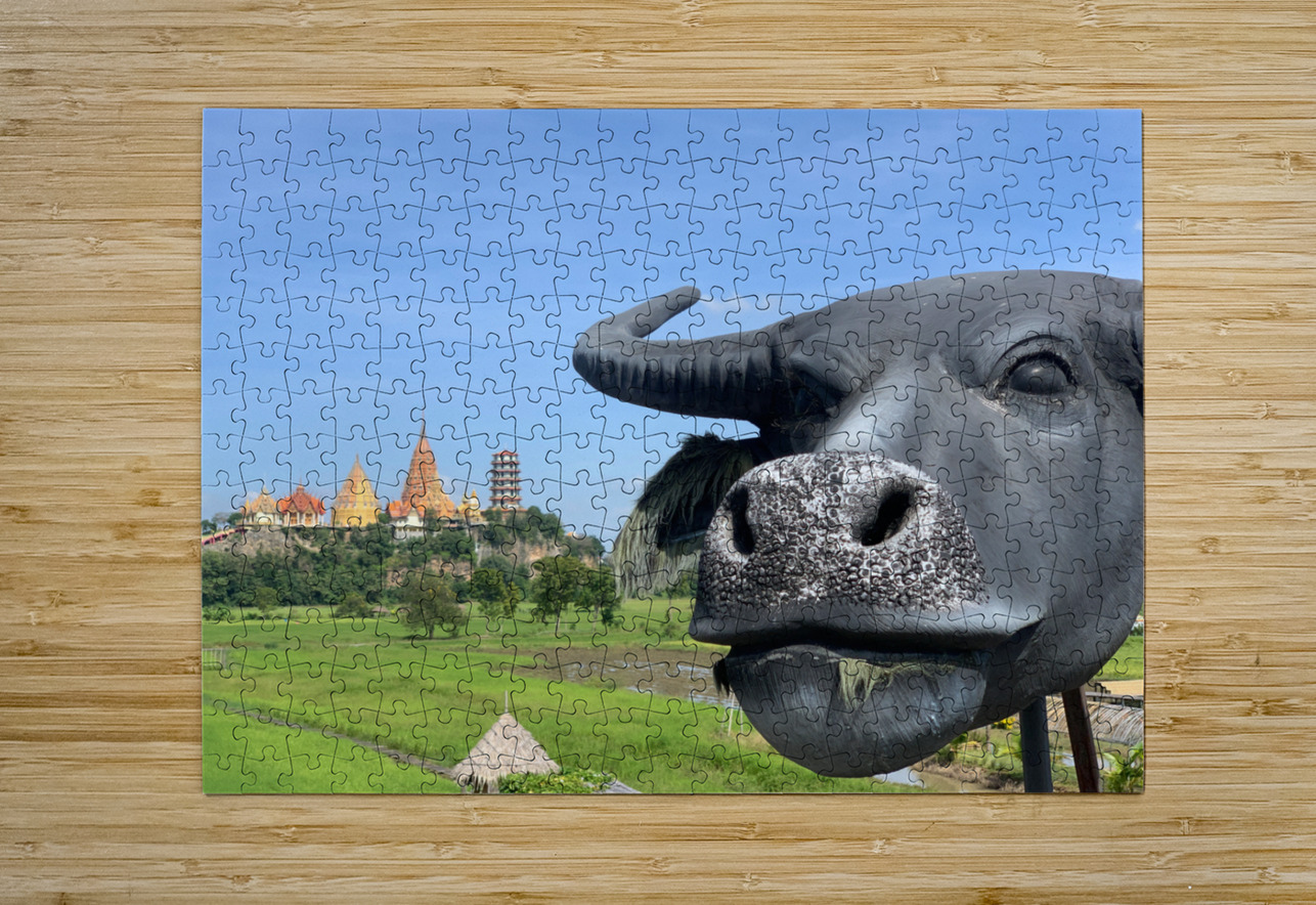 Water Buffalo Head in front of Temple Jimmy Roy Photos Puzzle printing