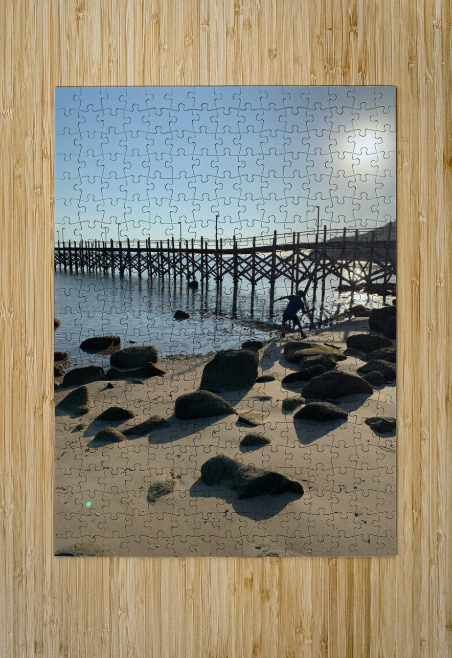Rock Throwing by the Bamboo Bridge Jimmy Roy Photos Puzzle printing