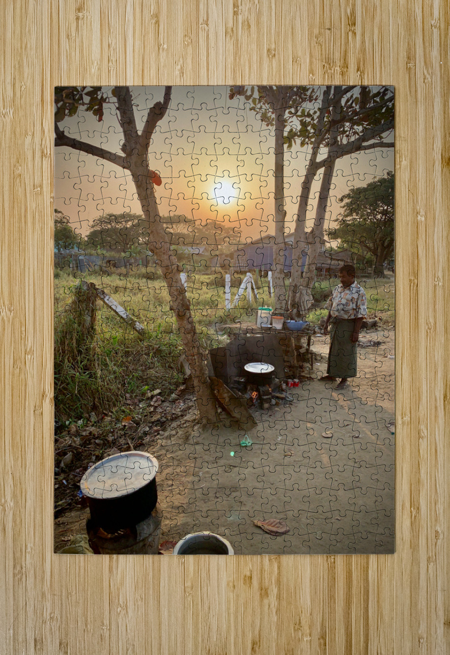Cooking outside in Myanmar at Sunset Jimmy Roy Photos Puzzle printing