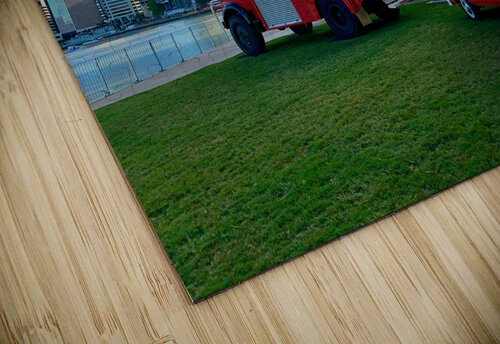 Red Trucks in Front of the Bridge Jimmy Roy Photos puzzle