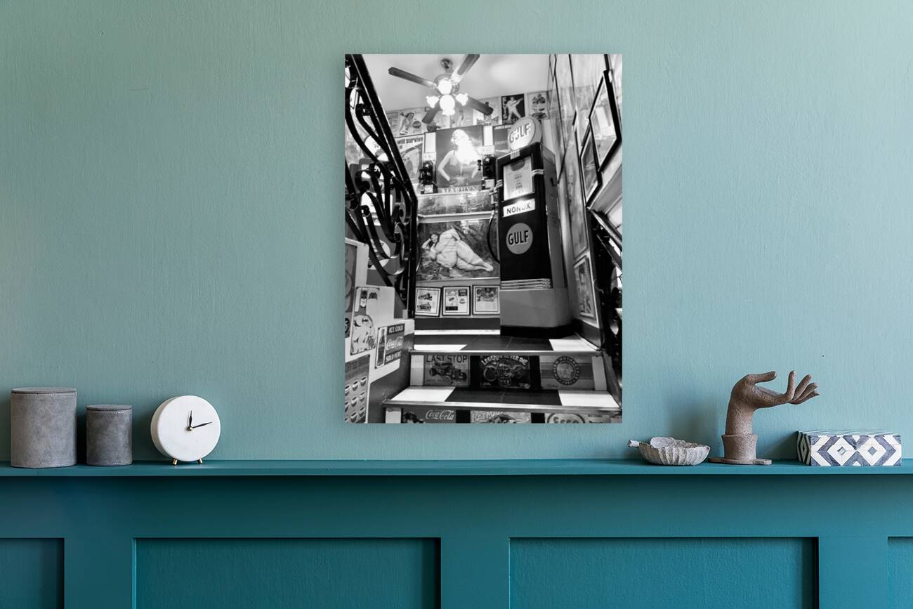 BW Vintage Gas Pumps Upstairs Reproduction