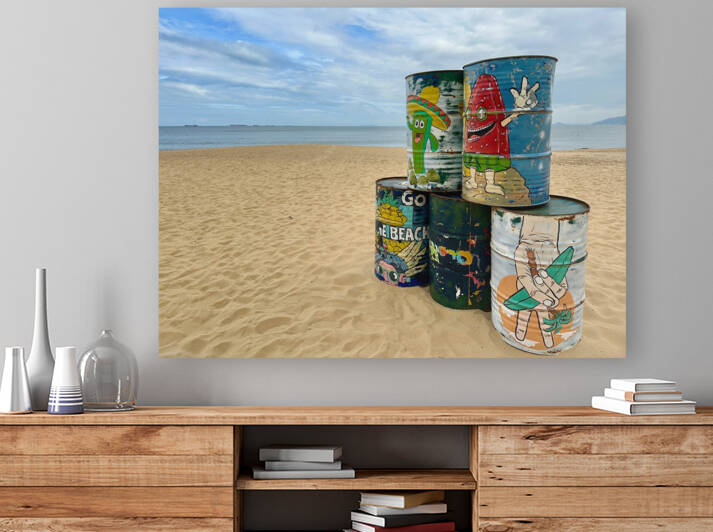 Painted Barrels on the Beach by Jimmy Roy Photos