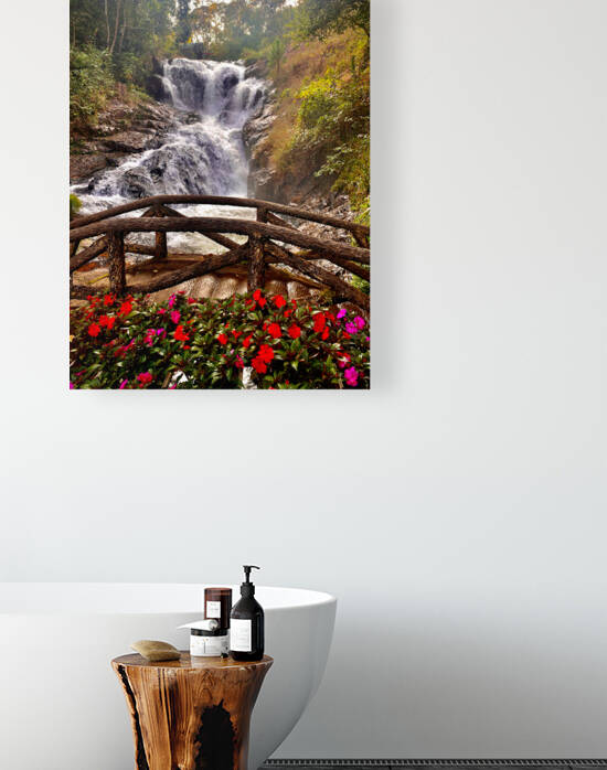 Waterfall and Red Flowers by Jimmy Roy Photos