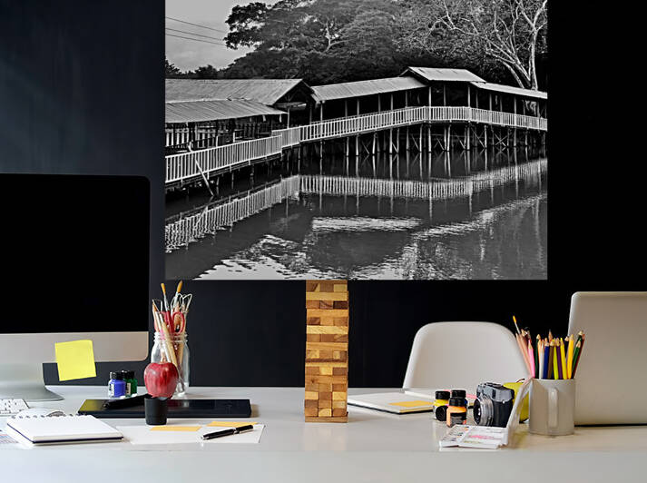 BW Covered Bridge Reflections by Jimmy Roy Photos